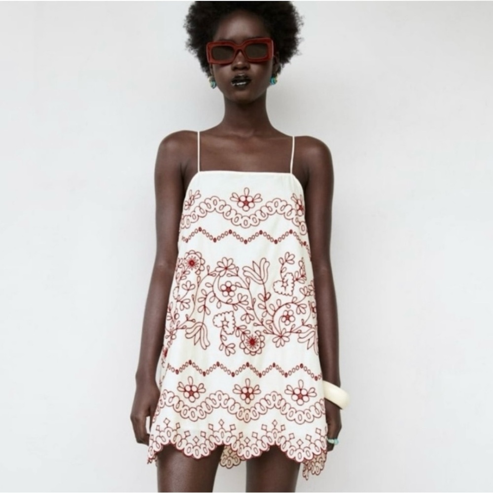 Zara red embroidered shift dress
